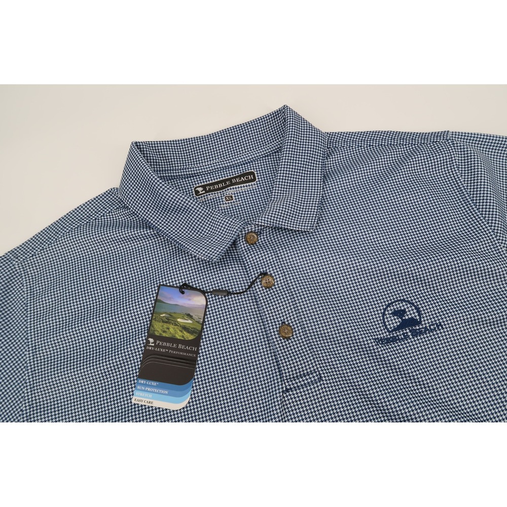 Pebble Beach Golf Polo Shirt Mens XL Blue Houndstooth Dry-Luxe Performance New